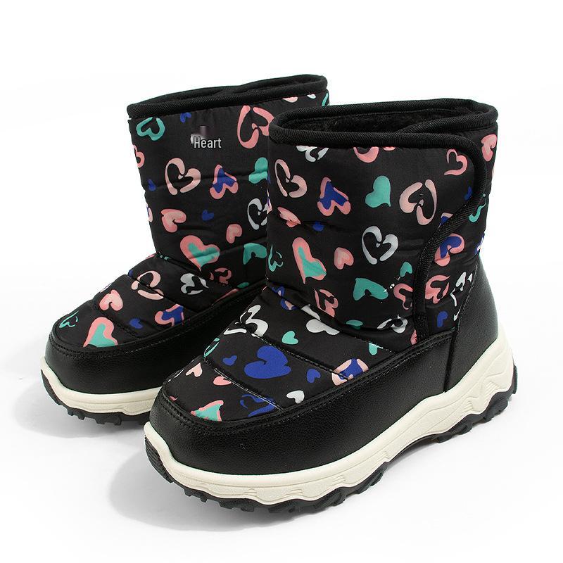 Girls' Pink Waterproof Snow Boots with Plush Lining and Thick Sole