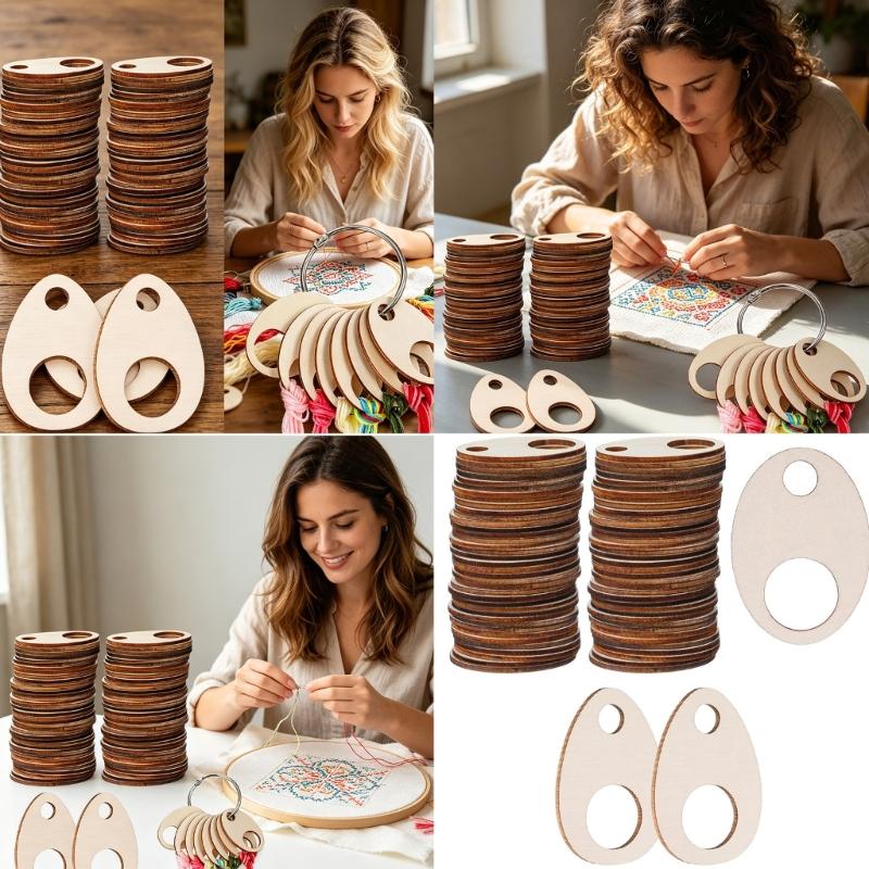 100Pcs Wooden Thread Spools With 2 Loose Rings For Embroidery And Crafting Storage Solution