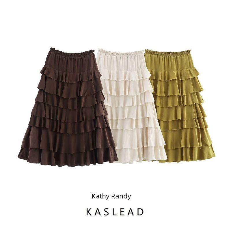 Kaslead New Women Clothes Western Style Versitile Fashion Laminated Decoration Midi Dress 3118209 714