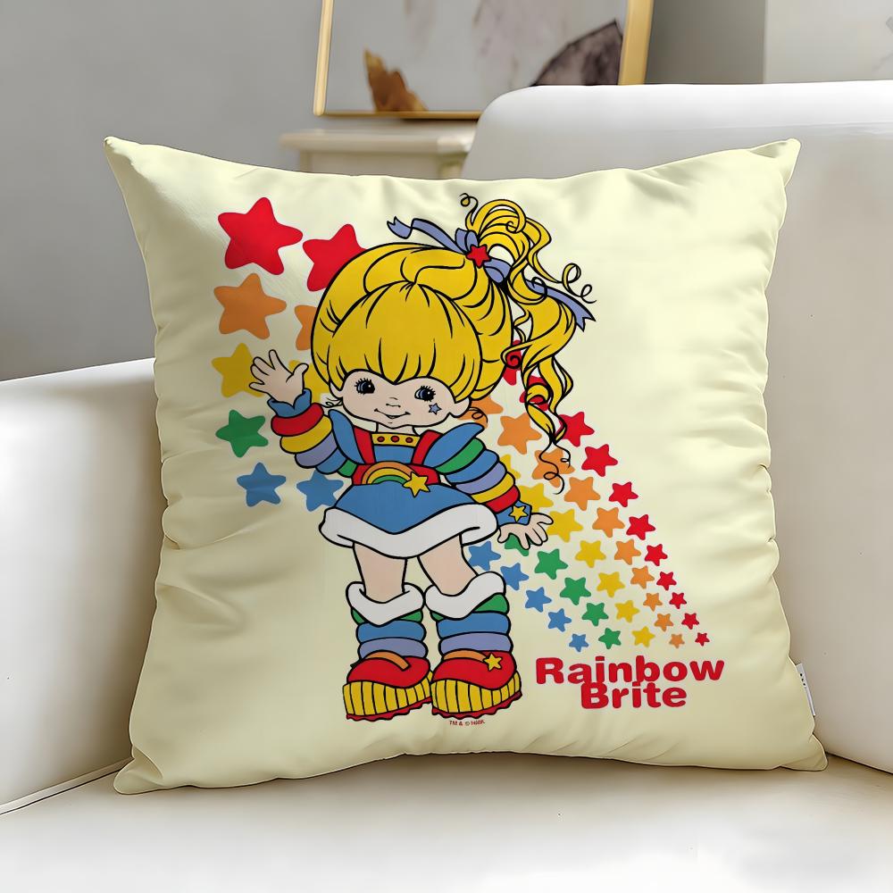 Classic Cartoon Rainbows Brite Cushion Cover Soft & Easy-Wash Pillow Case – Versatile for Couch, Bed, Travel and Office