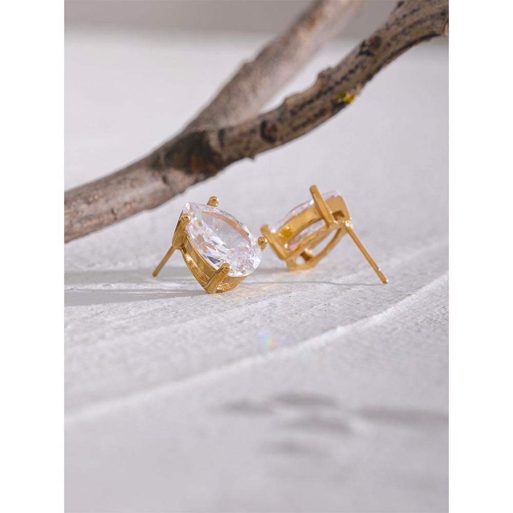JINYOU 1061 Delicate Shiny Cubic Zirconia Stainless Steel Water Drop Pendant Necklace Stud Earrings Waterproof Chic Jewelry