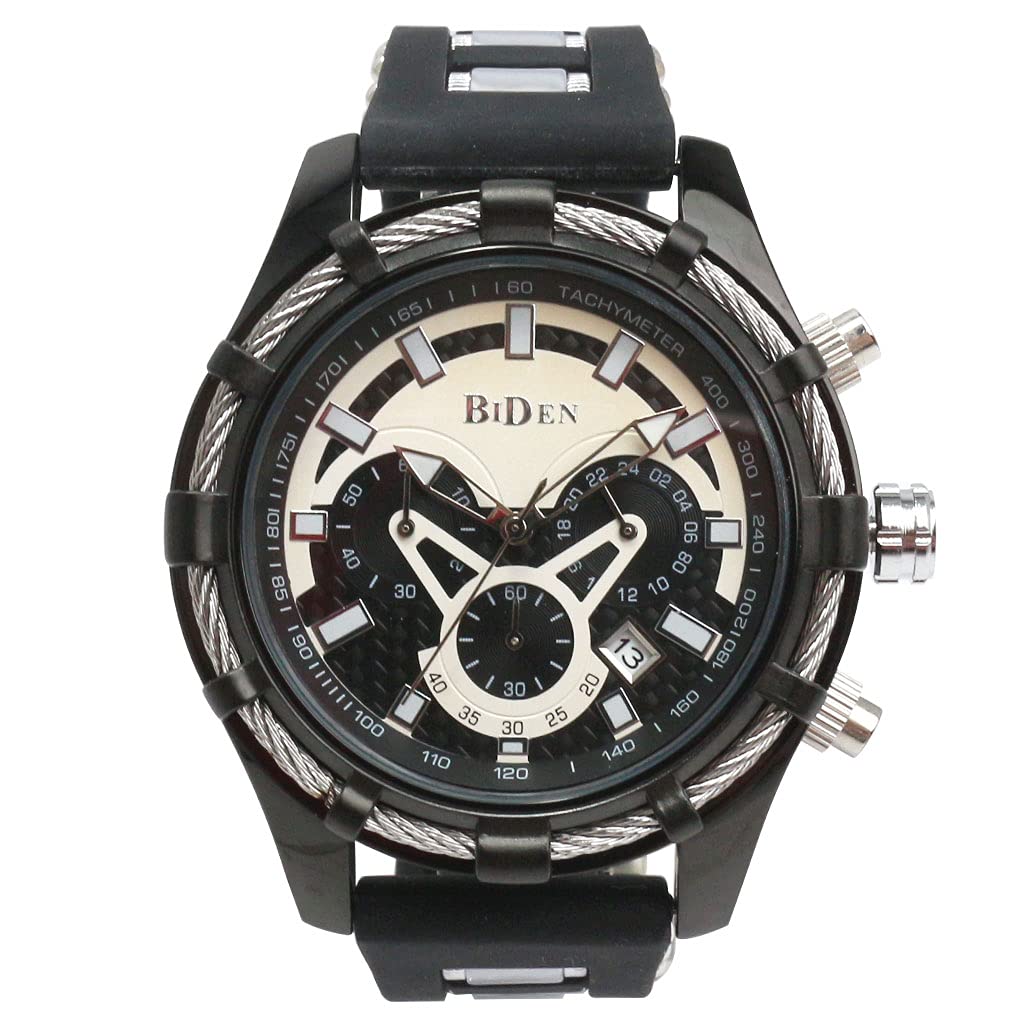 

Daily life waterproof decorative bezel wire bezel chronograph calendar BD015 watch BLK [BIDEN] men s [item]