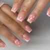 24Pcs Nude Short Square Press On Nails White Heart Print Valentine Full Cover False Nail Tips