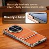 For Oppo Find N6 Case Genuine Leather Auto-Retracting Finger Grip Band Metal 270° Rotating Stand Dual Hinge Protection Cover