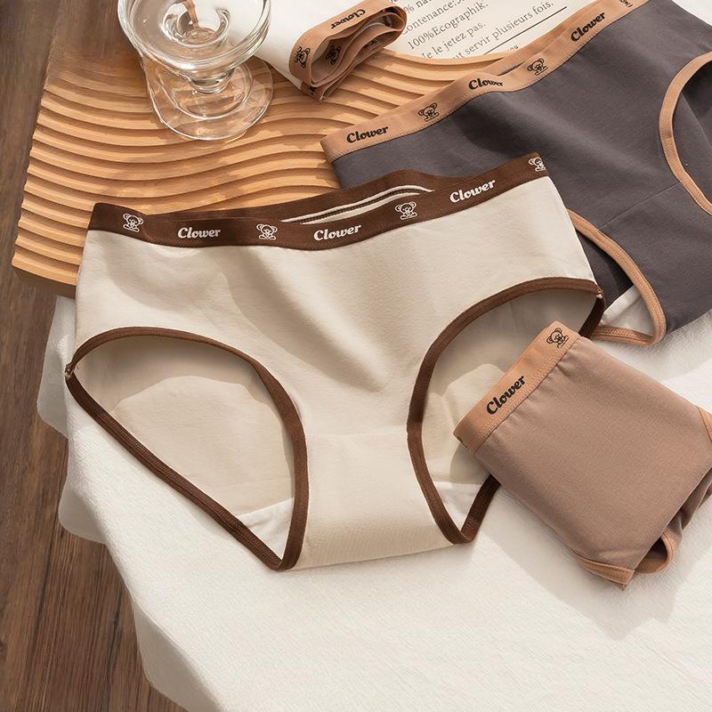 Chiloți de damă din bumbac cu talie mijlocie Alphabet Mirade Color Pantaloni triunghi moale, respirabili