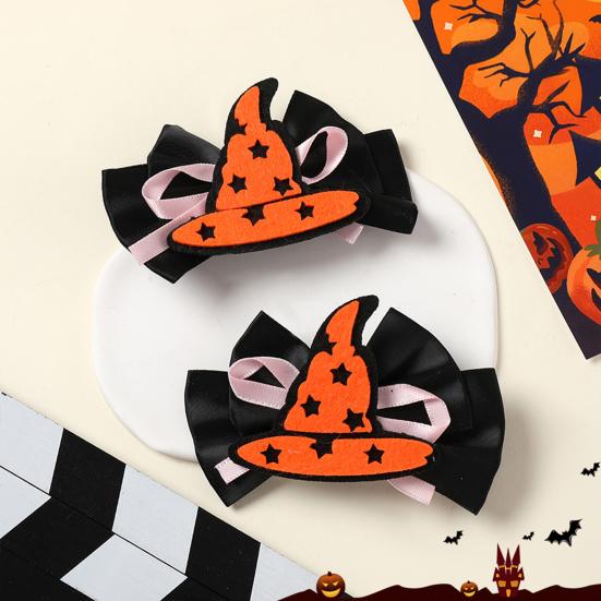 1 Pair Girl Hairpins, Anti-Slip Clip Design Bang Hair Pins, 3D Bow Pumpkin Skull Eyes Halloween Shape Hair Clips, Thick Ribbed Webbing Hair