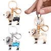 Keychain Pendant 3D Cartoon Poodle Dog Design Sparkling Rhinestones Inlaid Key Chain with Lobster Clasp Key Ring Bags Accessories
