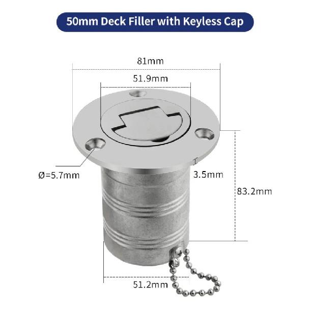 Stainless Steel 316 Deck Filler GAS DIESEL FUEL WASTE WATER 38mm 50mm Mirror Polish Marine Boat Hardware Deck Filler Cap
