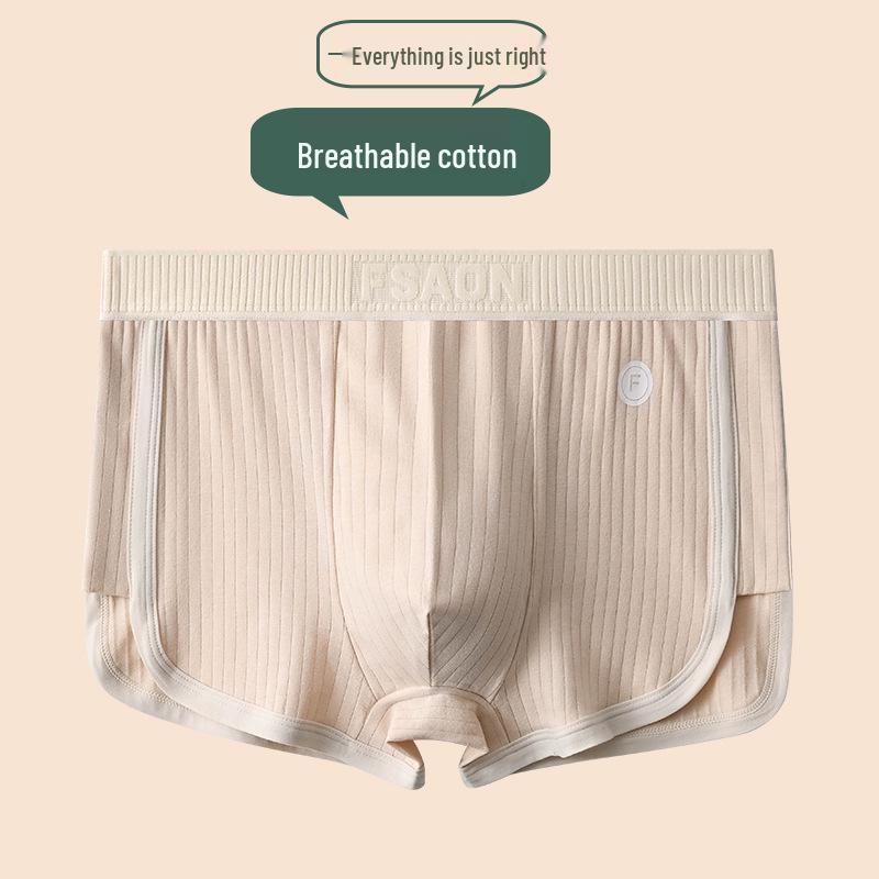 Men's Pure Cotton Breathable Striped Boxer Briefs - Mid-Waist, Loose, Flat Leg Shorts