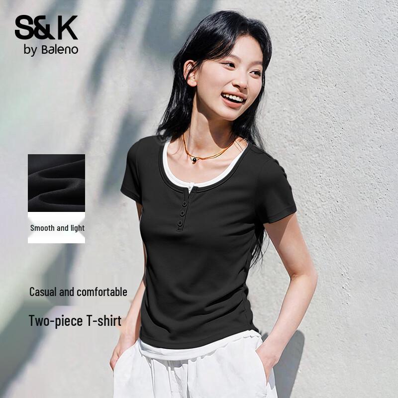 Baleno Faux Two-Piece Square Neck T-Shirt L