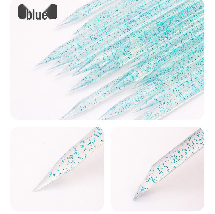 Multicolor Nail Art Tools: Crystal Rods, Rhinestone Applicators, Double-ended Cuticle Pushers, Press-on Nails, Orange Wood Sticks.