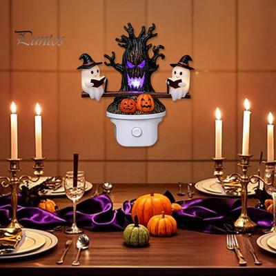 Soft Glow Night Light Halloween Light, Plug-in Resin Seesaw Ghost And Dead Tree Indoor Lighting Lamp, Waterproof Spooky Decor for Bedroom, Party