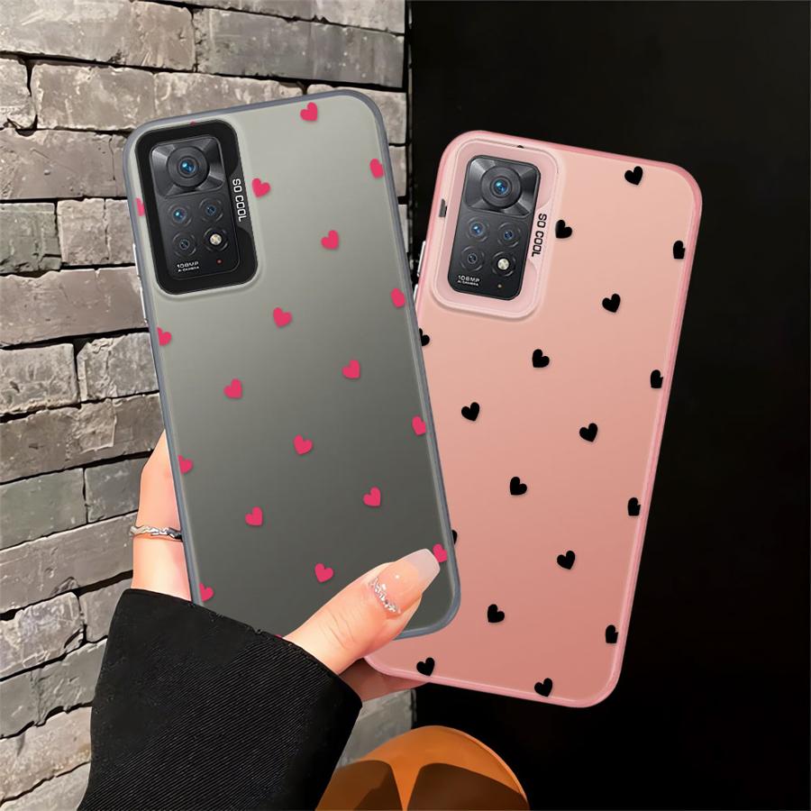 Soft Cover Phone Case for Xiaomi Redmi Note 10s 11s 12 13 14 Pro Plus 10 11 Pro Black Love Heart