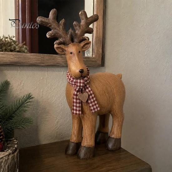 Retro Style Desktop Decorations Rustic Elk Ornament, Handcrafted Resin Deer Figurine, Decorative Vintage Farmhouse Table Ornaments Wildlife Sculpture