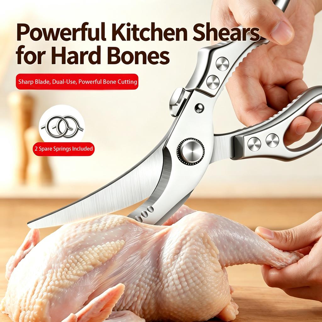 Food Grade Stainless Steel Kitchen Shears Daily Cooking Robust Kitchen Tool Multifunctional Scissors 2 Spare Springs Included5