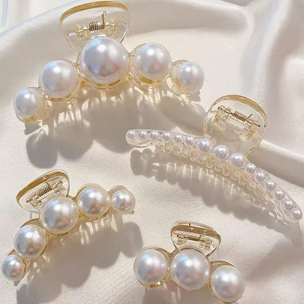 Half-Up Hair Metal Small Side Hair Clip Imitation Pearl Texture Elegant Back of the Head Shark Clip Hair Accessory