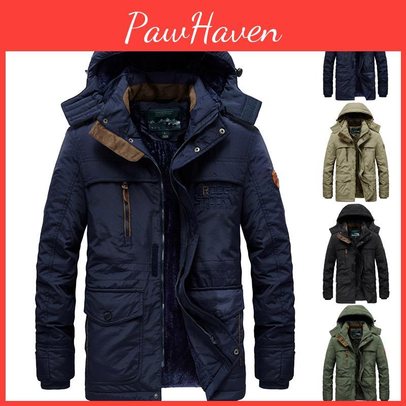 Warm Mens Winter Thick Fur Lined Hooded Jacket Zipper Bomber Military Parka Coat