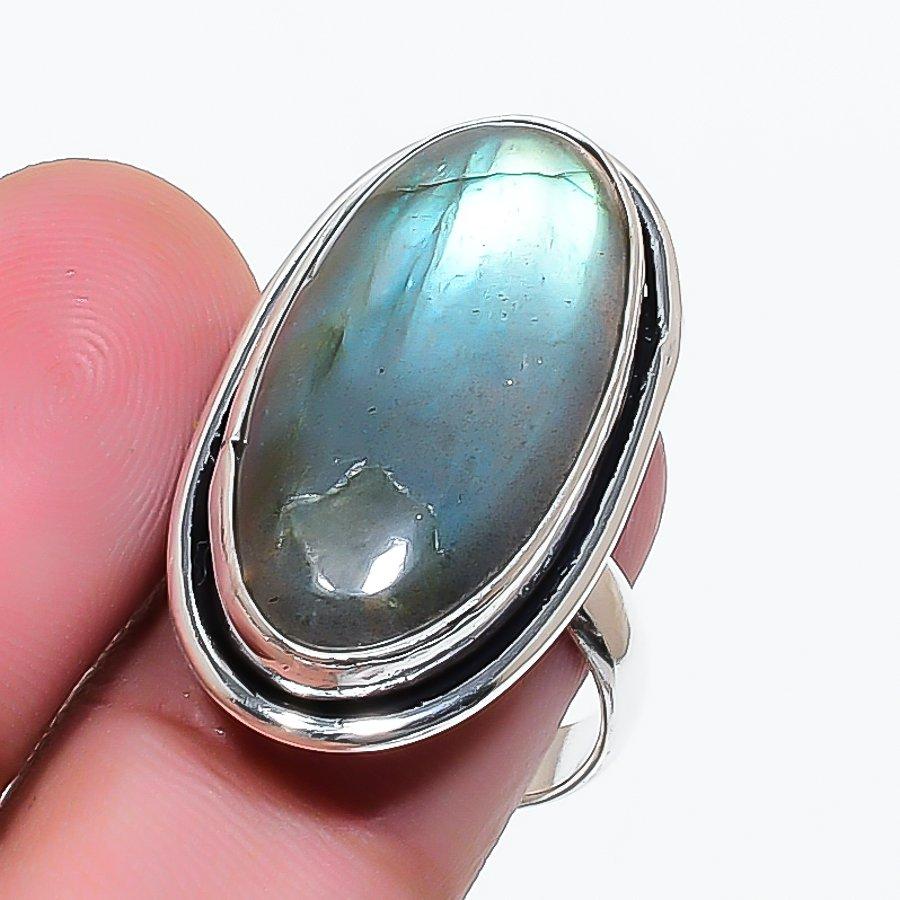 Natürlicher Labradorit Edelstein 925 Sterling Silber Schmuck Ringgröße 7 AR-17887