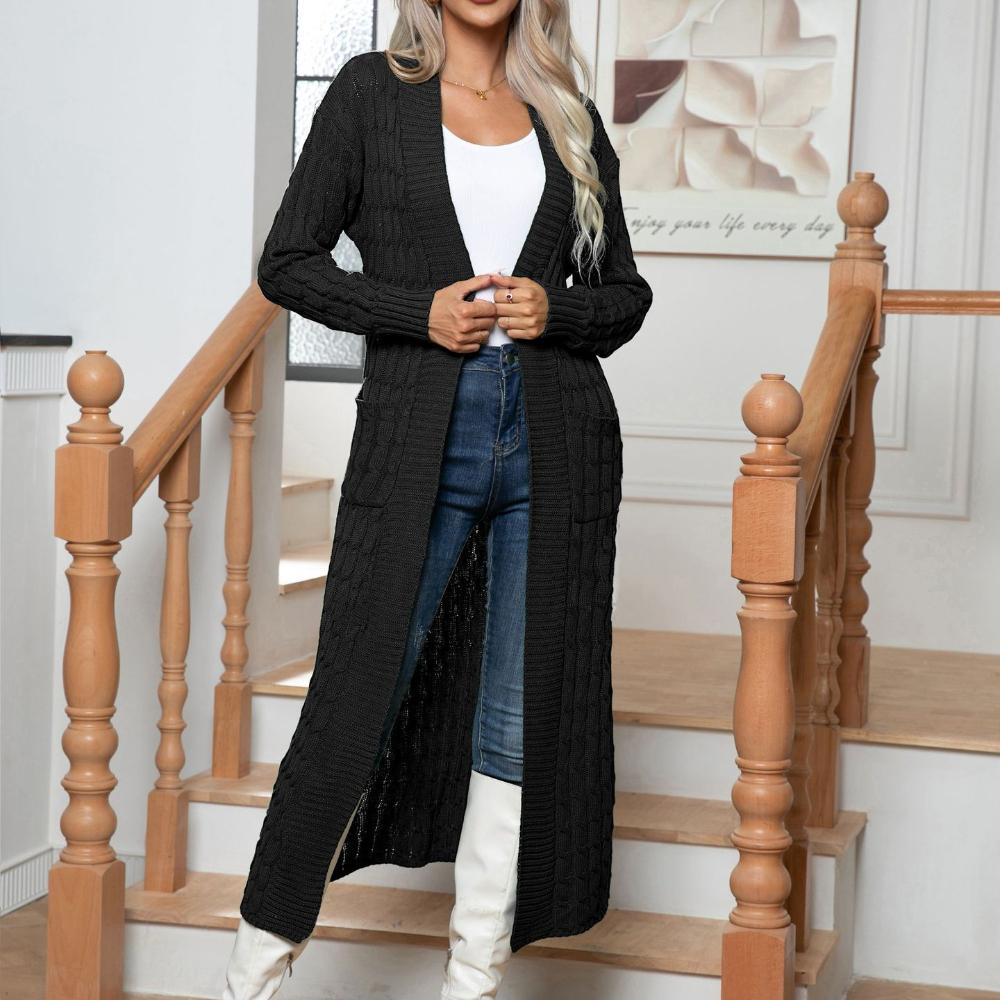 

IHUASU женский осенне-зимний длинный вязаный кардиган с перекрученными карманами XL чёрный