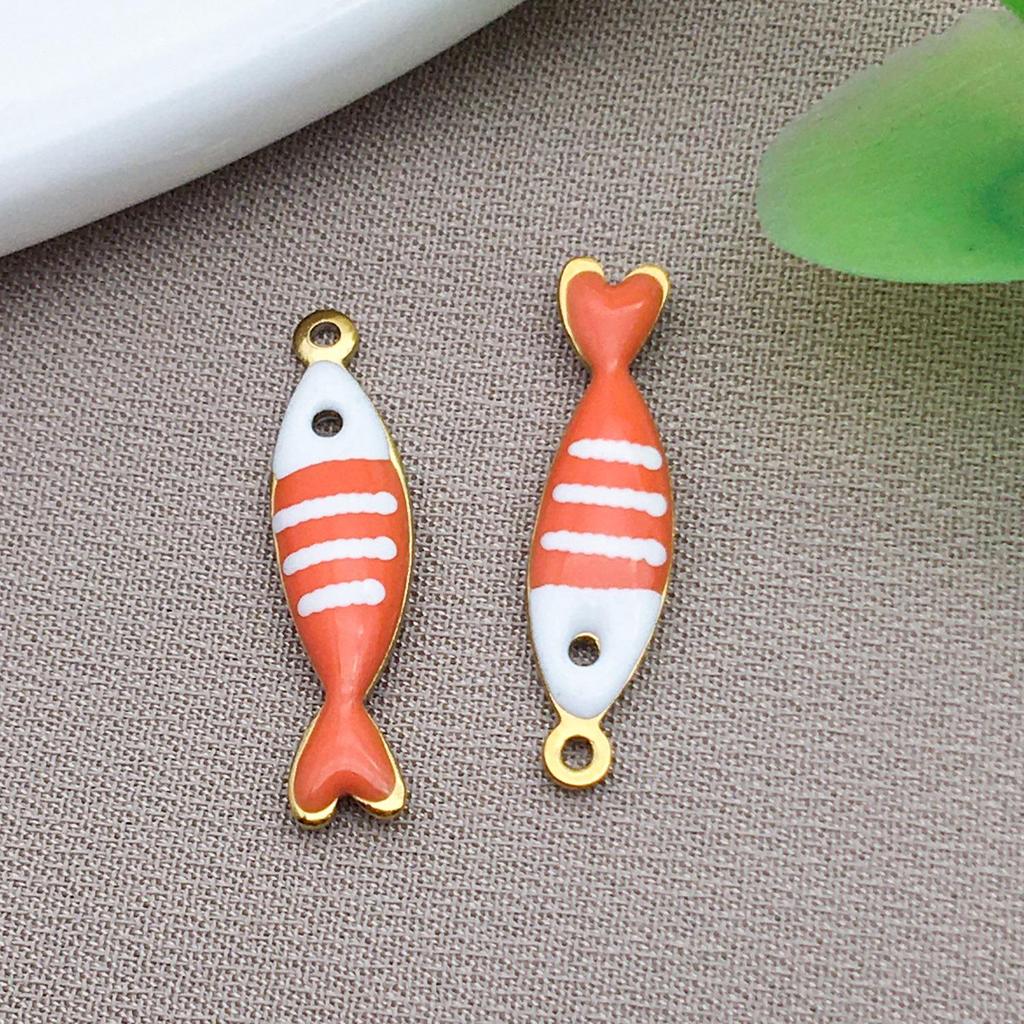 Stainless Steel Double-Sided Enamel Striped Fish Pendant for DIY Jewelry