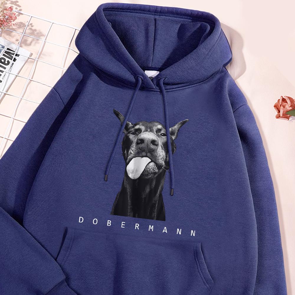 Dobermann Druck Mann Hoodie Vintage Warmer Hoodie Lässige Passform Kapuzenpullover Einfach Große Größe Sportbekleidung Damen
