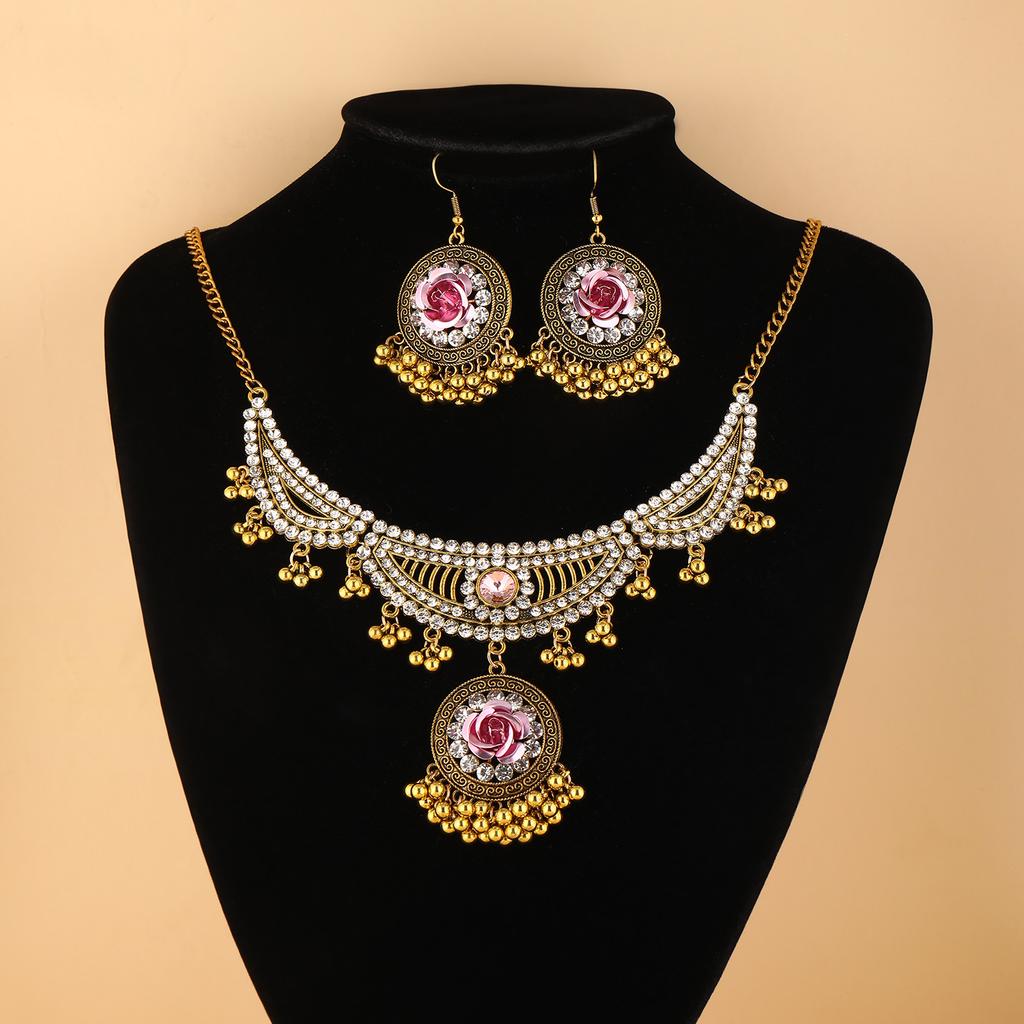 Bohemian Vintage Floral Necklace and Earring Set , Retro Ethnic Style Jewelry for Women