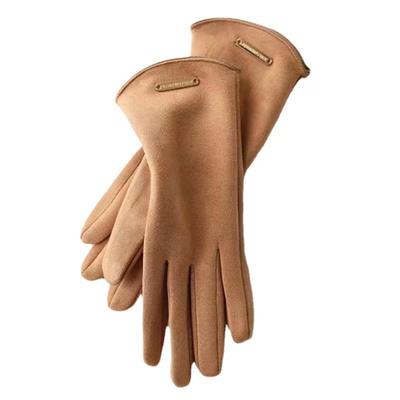 Winter Warm Gloves Waterproof Gants Mittens Suede Leather Gloves Women Cute Furry Vintage Plush Touchscreen Full Finger Outdoor