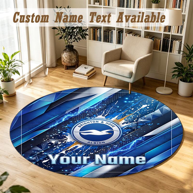 Round Rug Custom NameBrighton & Hove Albion Football Pattern Non Slip Carpet Home Floor Decor