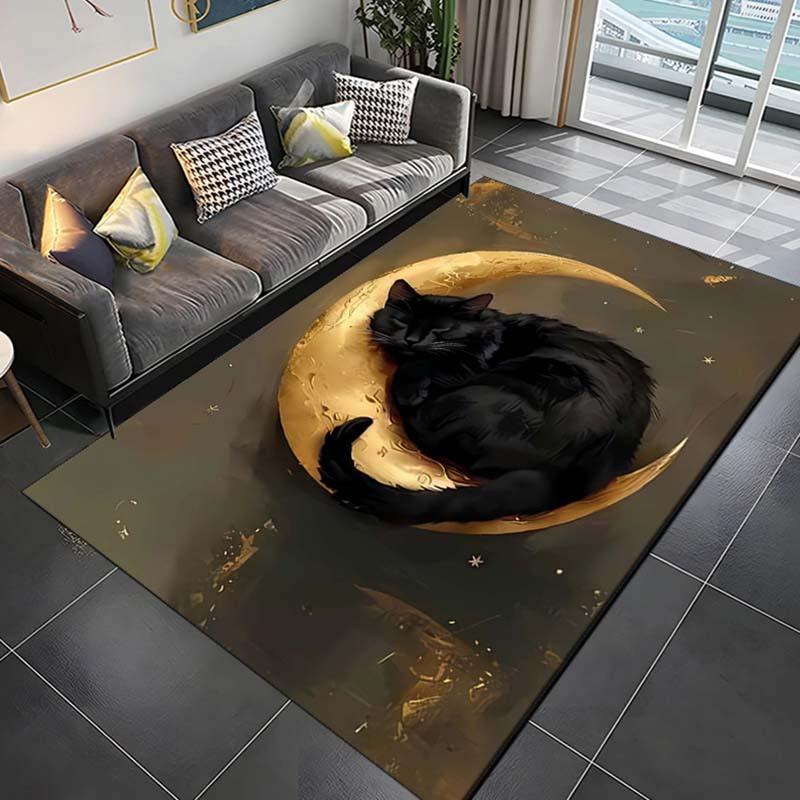 Crystal Velvet Sleeping Cat Printed Area Rug Carpet for Bedroom, Living Room, Home Decor, Non-Slip Mat for Bedside
