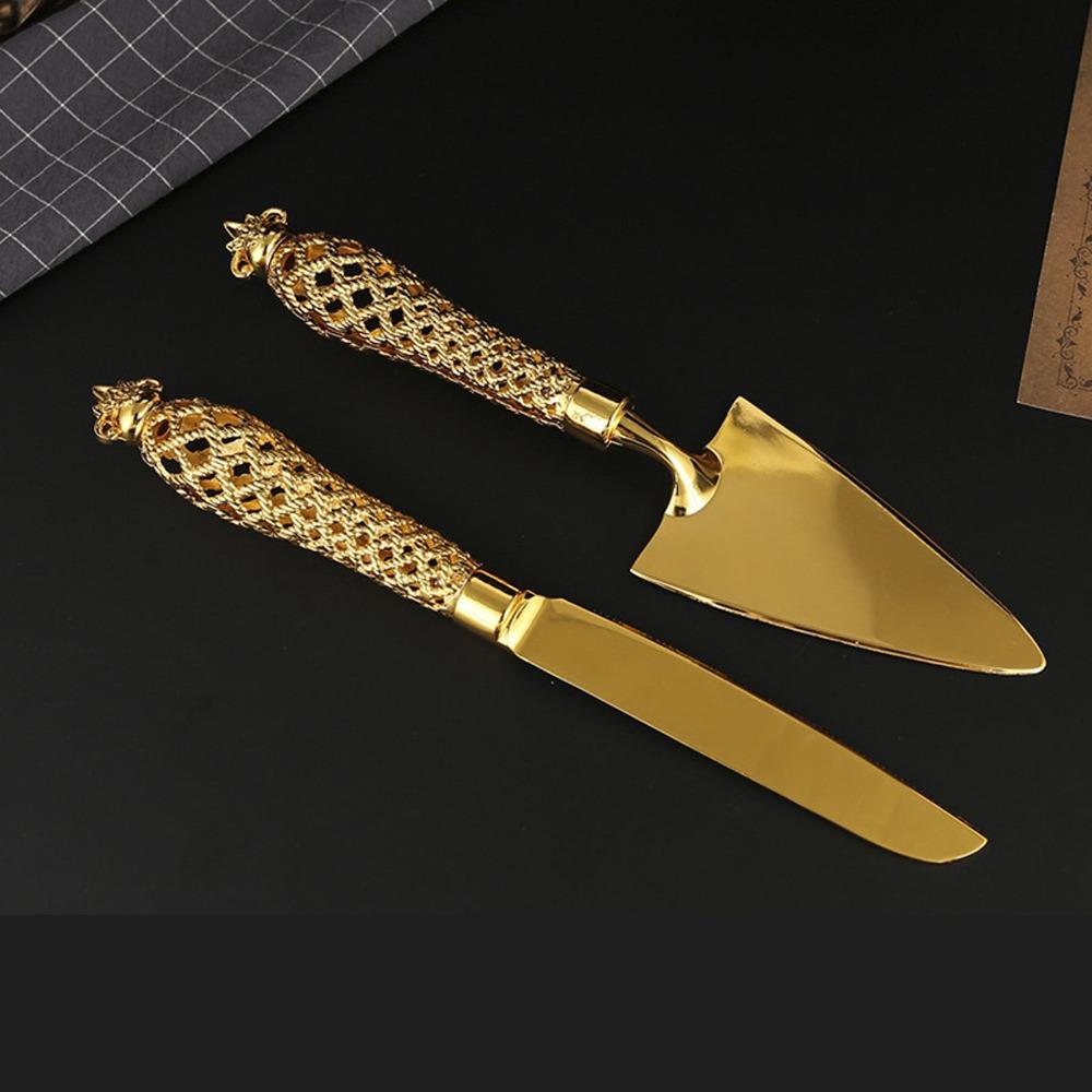 Zinc Alloy Cake Cutter Serving Spatula Non Slip Handle Gold Cake Serving Set Afternoon Tea
