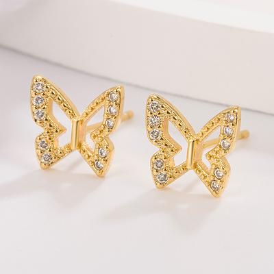 Diamond-encrusted Small Butterfly Stud Earrings, Japanese and Korean Fashion Temperament Light Luxury Women's Stud Earrings
