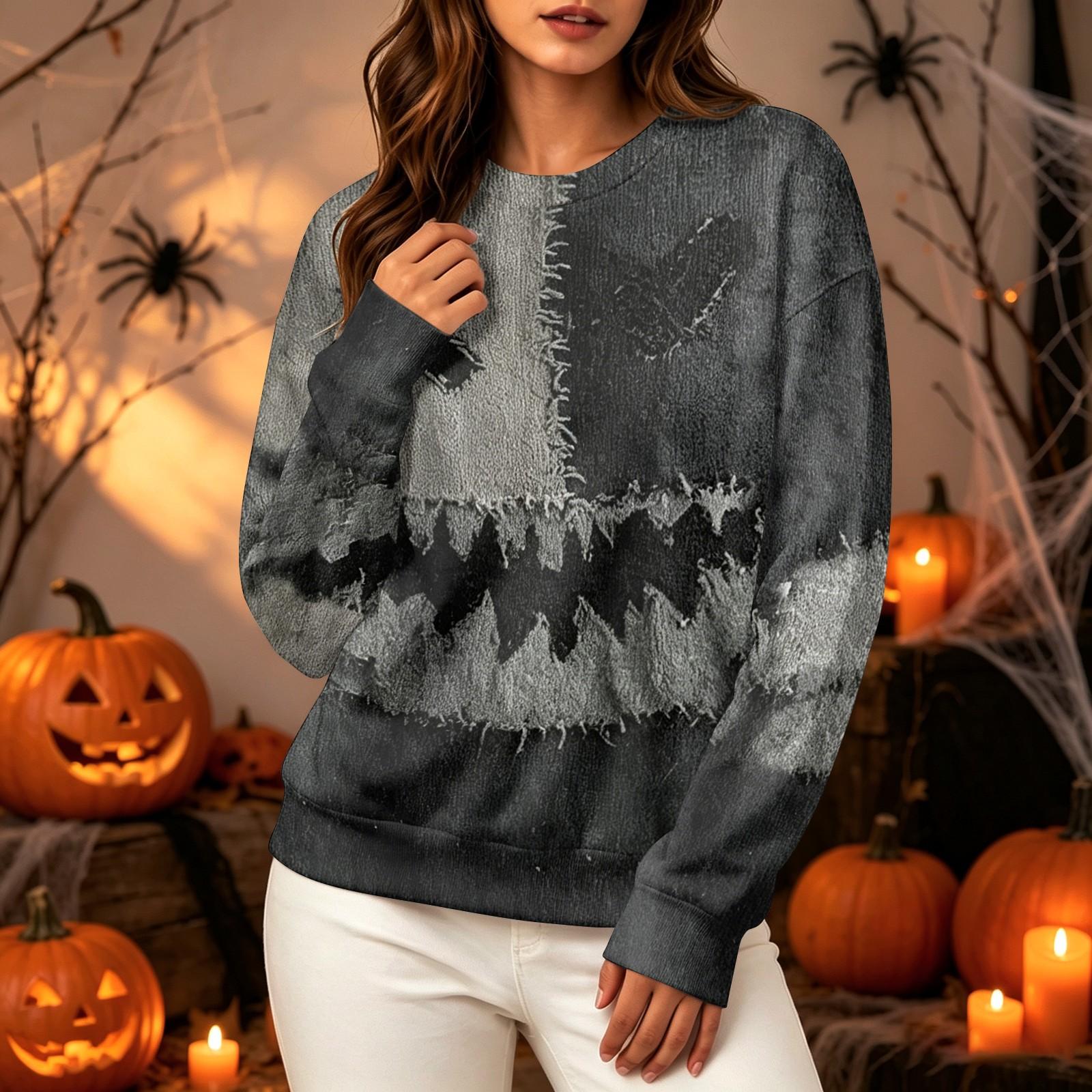 Women s fashion casual long-sleeved halloween printed round neck sweater top S