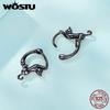 WOSTU Skutečné 925 mincovní stříbro černé roztomilé kočičí náušnice pro ženy Jemný šperk Dárek na večírek Rose Gold Animal Hoop Aretes