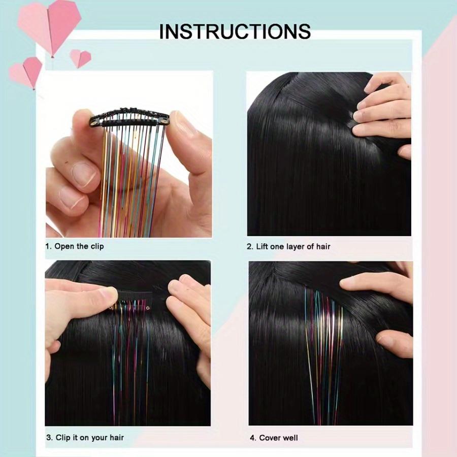 12pcs/set Shiny Threads Glitter Hair Tinsel Kit Multicolor Silk Hair Glitter String Extensions Accessories For Women Headdress