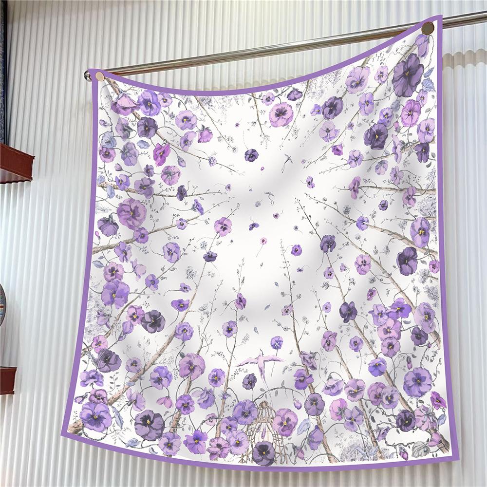 Silk Scarf Women Trees Printed Square Scarves Head Echarpes Silk Foulards Femme Wraps Beach Shawls Bandana Lady Hijabs 90CM