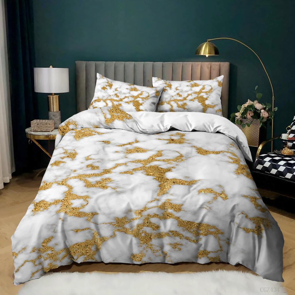 Luxury Black Marble Duvet Cover Set Queen/King/Full/Twin Size Bedding Set Geometric Black Marble Comforter Cover Set Men Women