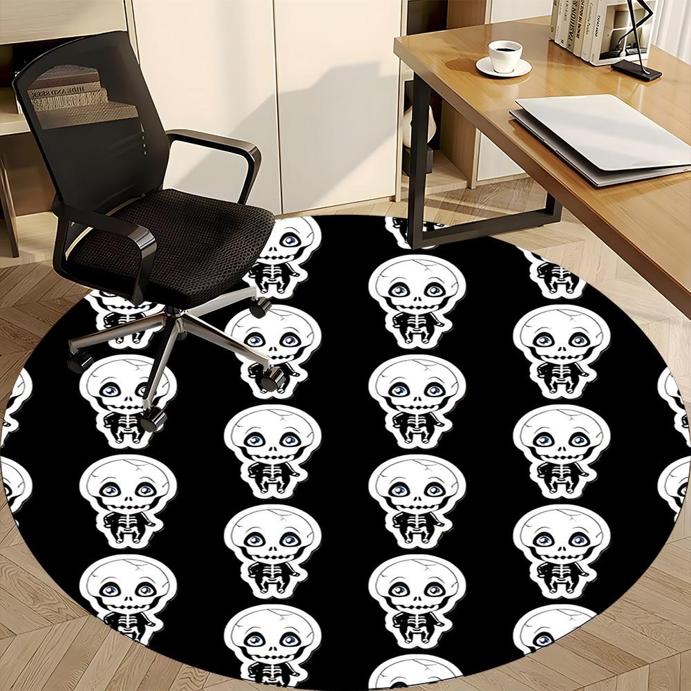 1pc Halloween Skull Decals Carpet, Round Non Slip Durable Large Size Office Carpet, Suitable for Office