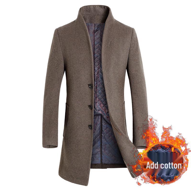 Middle-Aged Men's Korean Style Slim-Fit Woolen Overcoat for Autumn and Winter