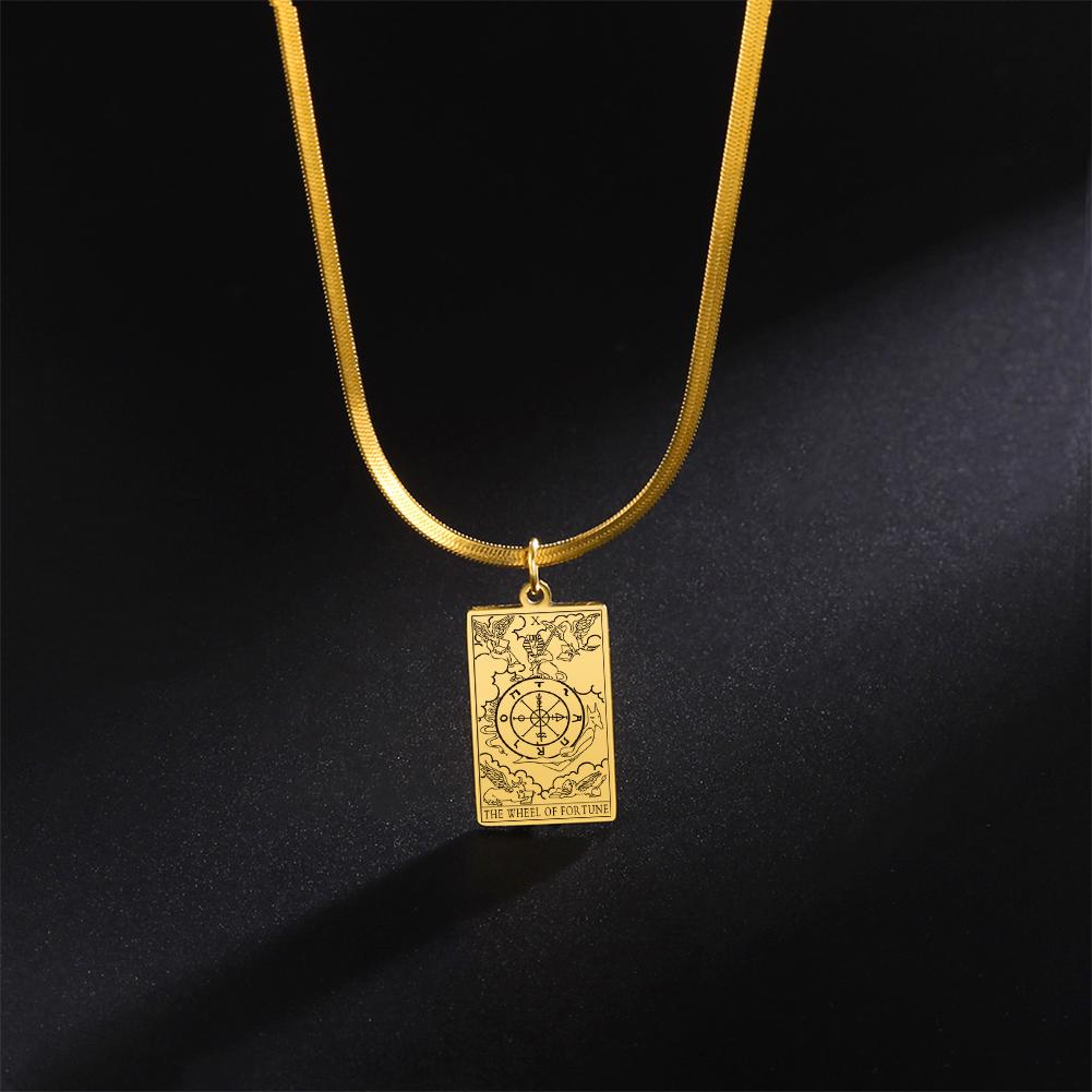 LIKGREAT Major Arcana Tarot Card Necklace Stainless Steel Snake Chain Necklace Vintage Amulet Moon/Sun/Star Tarot Jewelry Gift