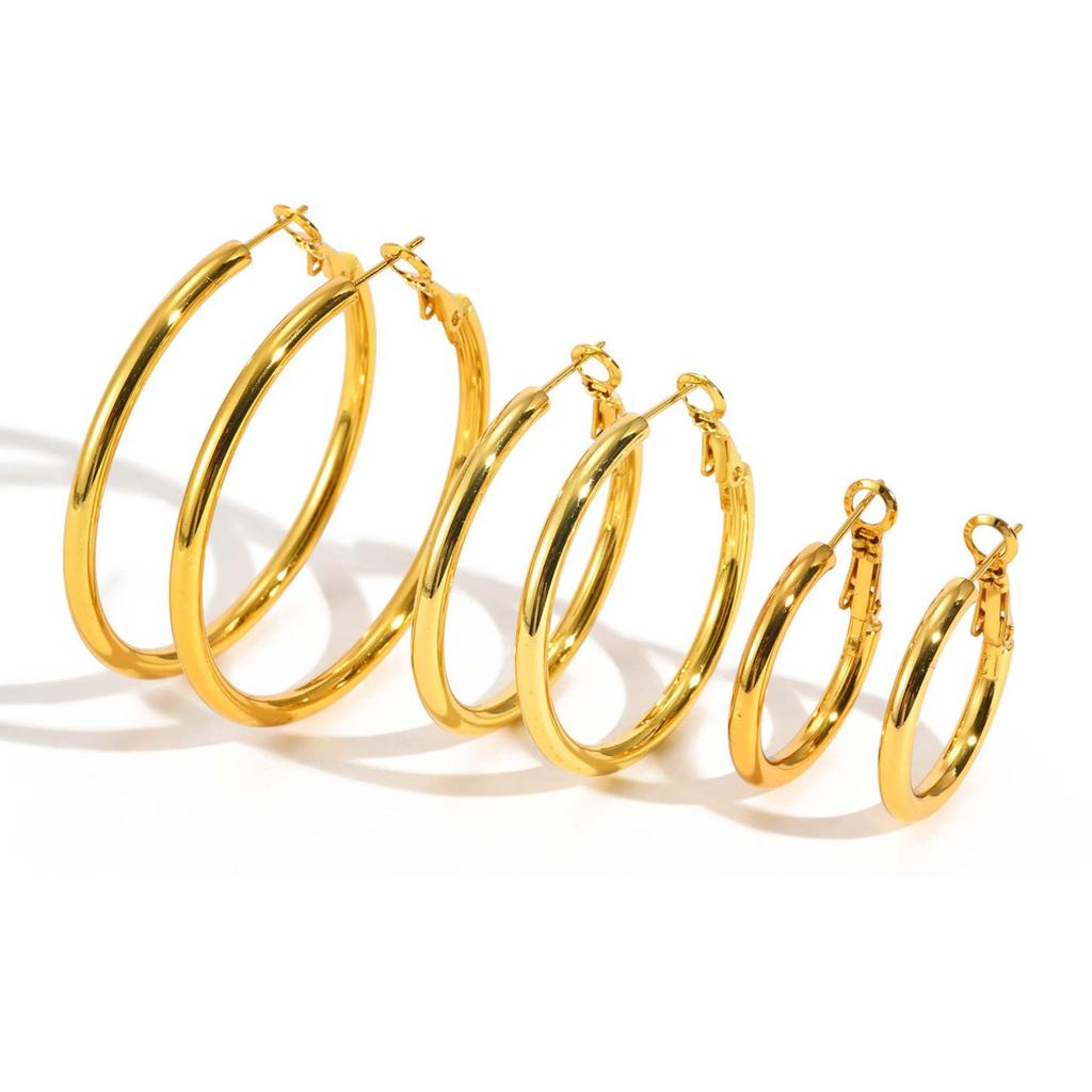 Vnox Stainless Steel 3pairs/set Hoop Earrings For Women, Small Big Round Circle, Classic Anti-allergy Jewelry