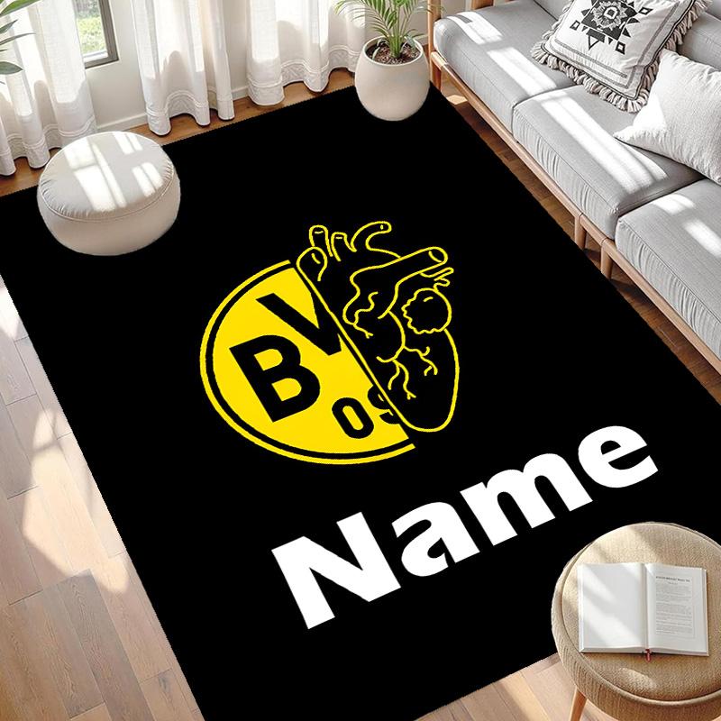 Custom Name Personalized Borussia Dortmund Print Carpet, Versatile Home Decor Rug, for Playroom, Apartment, Balcony, Entryway, Hallway Gift