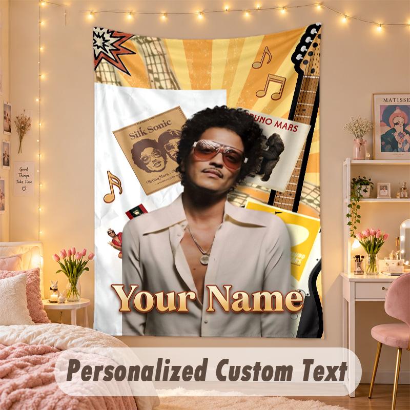 Custom Personalized Tapestry,Bruno Mars Print Custom Name Text Wall Art Hanging for Bedroom