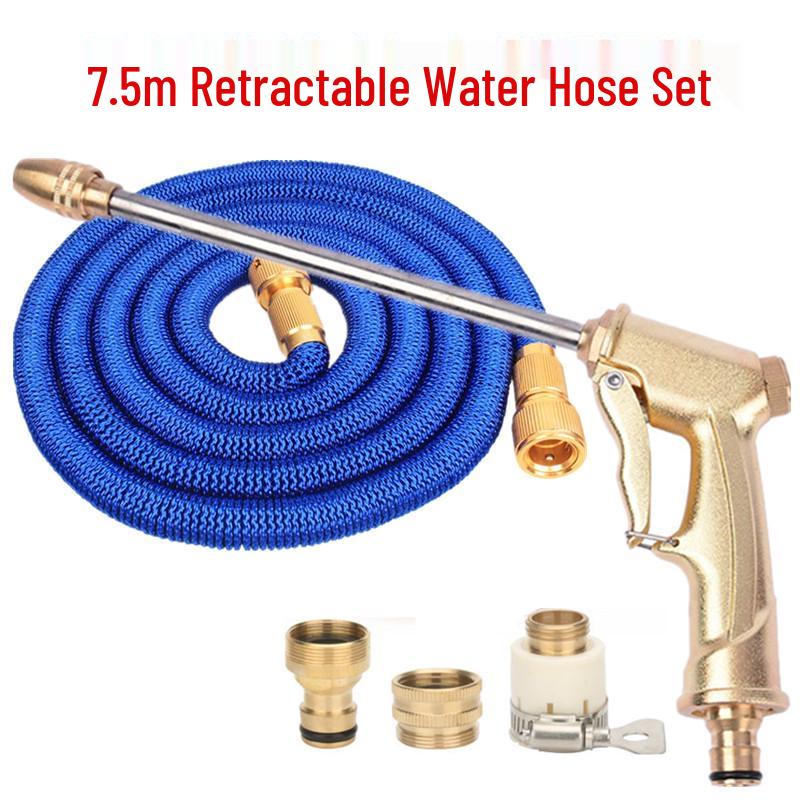High-Pressure Car Wash Water Gun with Retractable Soft Hose & Nozzle for Tap Water & Flower Watering