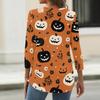 Damen Casual Halloween Print V-Ausschnitt Knopfleiste Dreiviertelarm T-Shirt Top für den Herbst