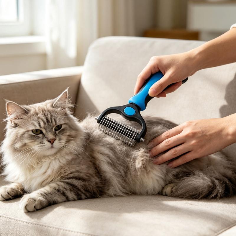 Pet Grooming Undercoat Rake Brush, Double Sided Deshedding Tool for Dogs Cats, Safe Dematting Comb for Long Short Hair