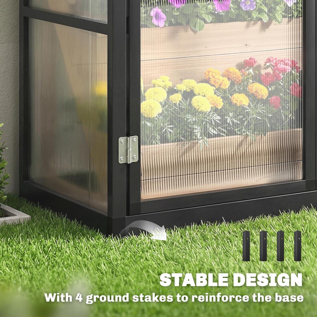 Polycarbonate Greenhouse with 3 Hinged Doors, Top Vent, Lean-to Green House, Walk-in Greenhouse, 6 X 1.5ft, Black