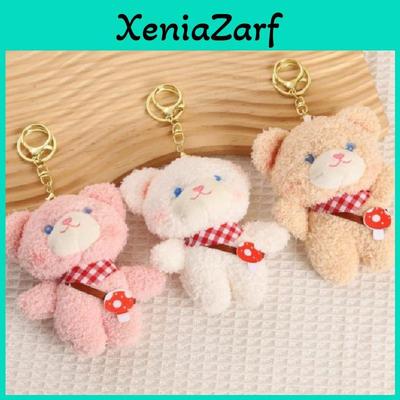 Adorable Plush Teddy Bear Cute Mushroom Bear Keychain Soft Stuffed Toy 12cm