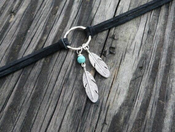 Vintage Silver Feather Pendant Necklaces Leather Choker Necklace Black Circle Collar Female Boho Party Neck Jewelry for Women
