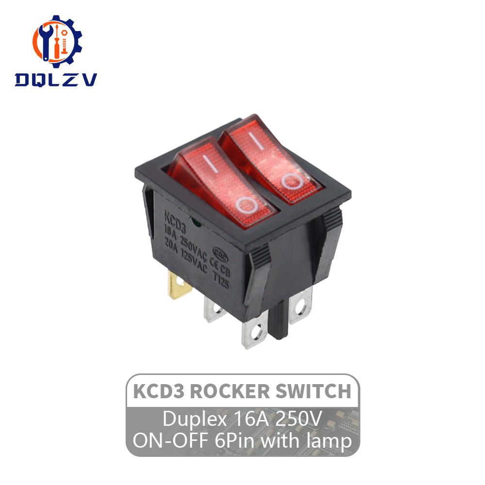 KCD8 6PIN 16A 250V 20A 125V Double Light Switch Rocker Switch Waterproof ON-OFF KCD6 Boat Power Switch
