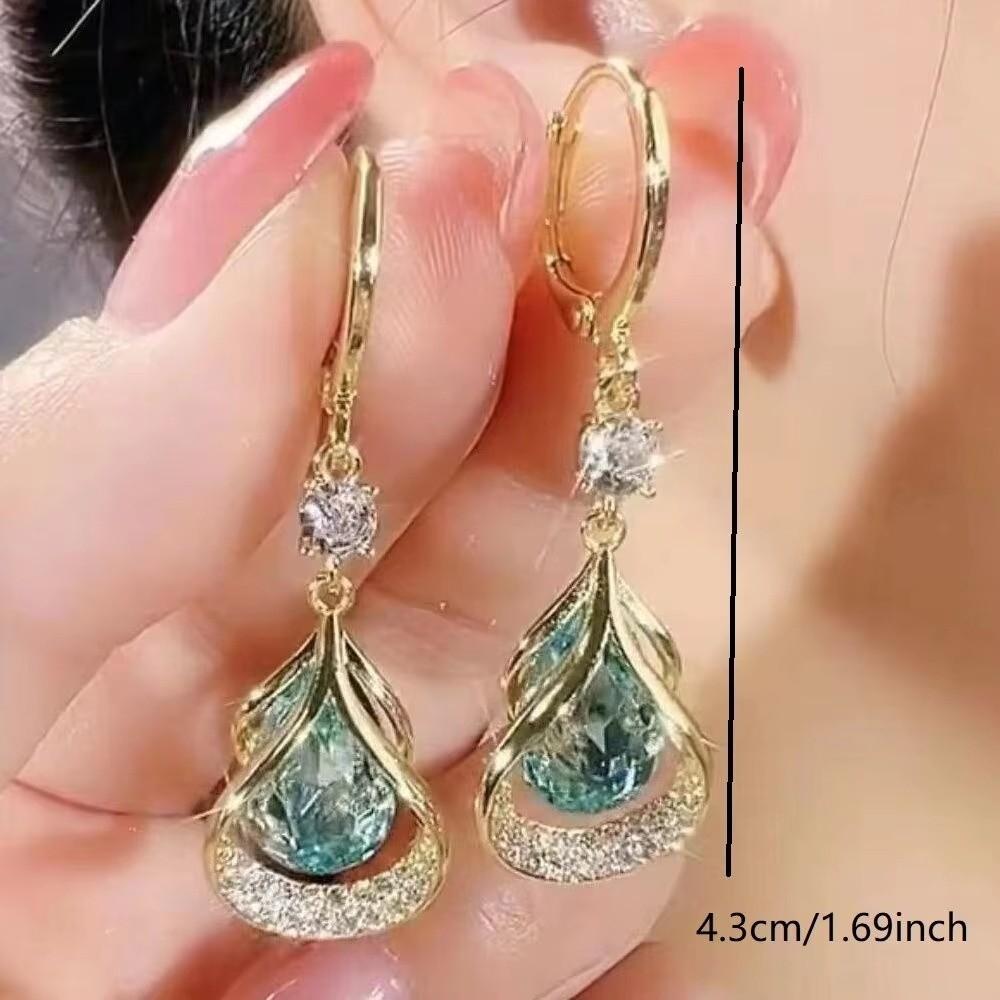 Women Jewelry Rhinestone Dangle Earrings Luxury Cat Eye Stone Earrings Water Drop Earrings Party